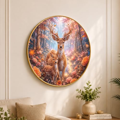 Image of PAINTINGMANTRA Golden Deer Family Vastu Framed Wall Art Painting For Living Room, Symbol of Prosperity, Family Harmony Wildlife Poster with frame for Wall, Decoration item for bedroom & Home, 16 Inch