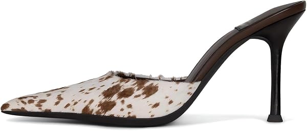 Wnshonzy Cow Print High Heels for Women Heeled Sandals Stiletto Pumps Mule…