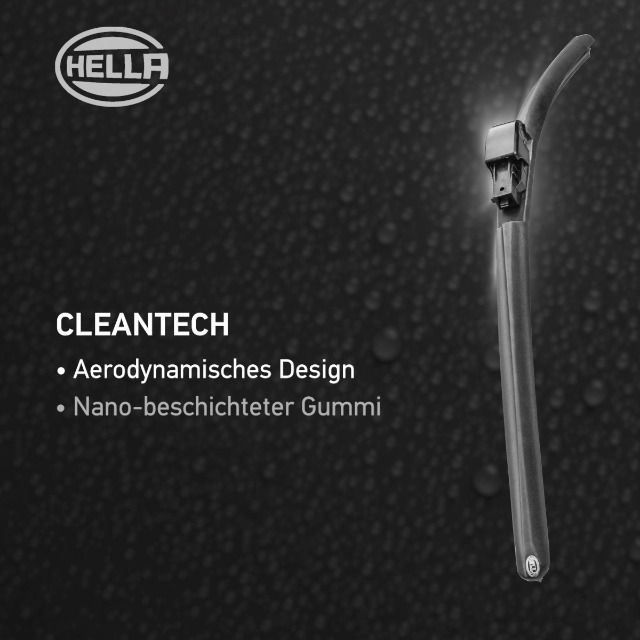 HELLA Cleantech Scheibenwischer CT16R – Flachblatt Für Rechtslenker, 400 Mm (16″) – Graphitbeschichtet, EasyChange, Erstausrüsterqualität