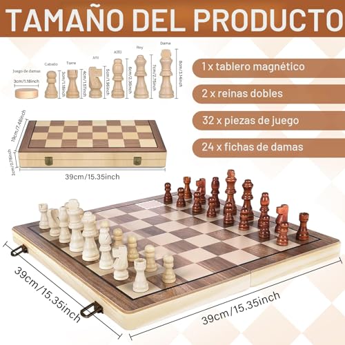 Miniatura 7 de Dydhrer 2 En 1 Ajedrez, 39x39cm Juego De Ajedrez,Tablero Ajedrez Magnetico, Tablero Ajedrez Madera Plegable, Diseño Único De Caja, Y Fácil De Llevar Y Almacenar, Ajedrez Y Dama Para Niños Y Adultos