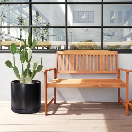 D'vine Dev 14 Inch Ceramic Planter Pot with Drainage Hole and Saucer, Indoor Cylinder Round Planter Pot, Black, 94-O-G-2 by D'vine Dev - Image 5