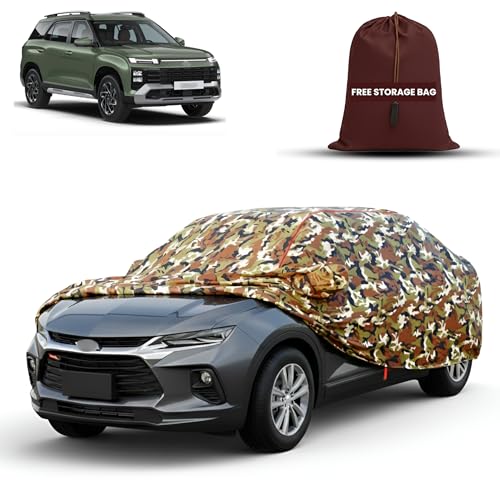 Image of MORNYRAY Car Cover for Hyundai Alcazar | Fully Waterproof Car Body Cover | with Mirror & Antenna Pocket | Dustproof, Windproof & Anti-Scratch Lining, Camouflage