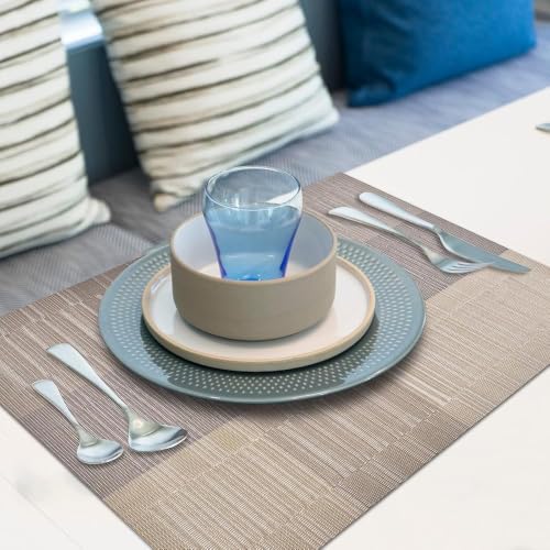 Image of GDNK Washable PVC Heat Resistant Colorful Place Mats for Kitchen Dining Table Mates Washable Heat-Resistant for Dining Table (4 Pack) (Brown & Gold)