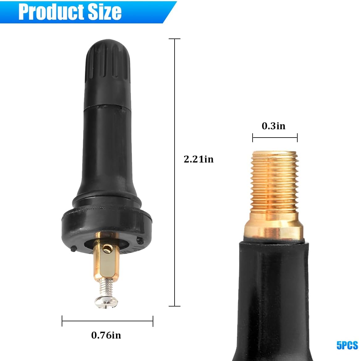 5PCS TPMS Car Tire Valve Stem, Snap-in Vehicle Tubeles Rim Holes Air Valve Pressure Sensor, Sturdy Automotive Wheel Stems Replacement, Universal for SUV Automobile Truck