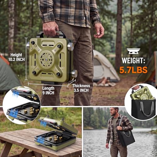 2-Burner Portable Propane Camping Stove with Windshield, 30000 BTU Foldable Gas Stove with Independently Adjustable Heat Coffee Stand & Carry Bag, Gas Stove for Cooking, Tailgating (Green) - Image 4