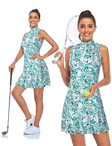 Polo Dresses For Women,Cucuchy Ladies Golf Apparel Zipper-Up Tennis Dress Summer Flowy Short Clothing Exercise Work Out Clothes Tie Dye Green Large #TOP6
