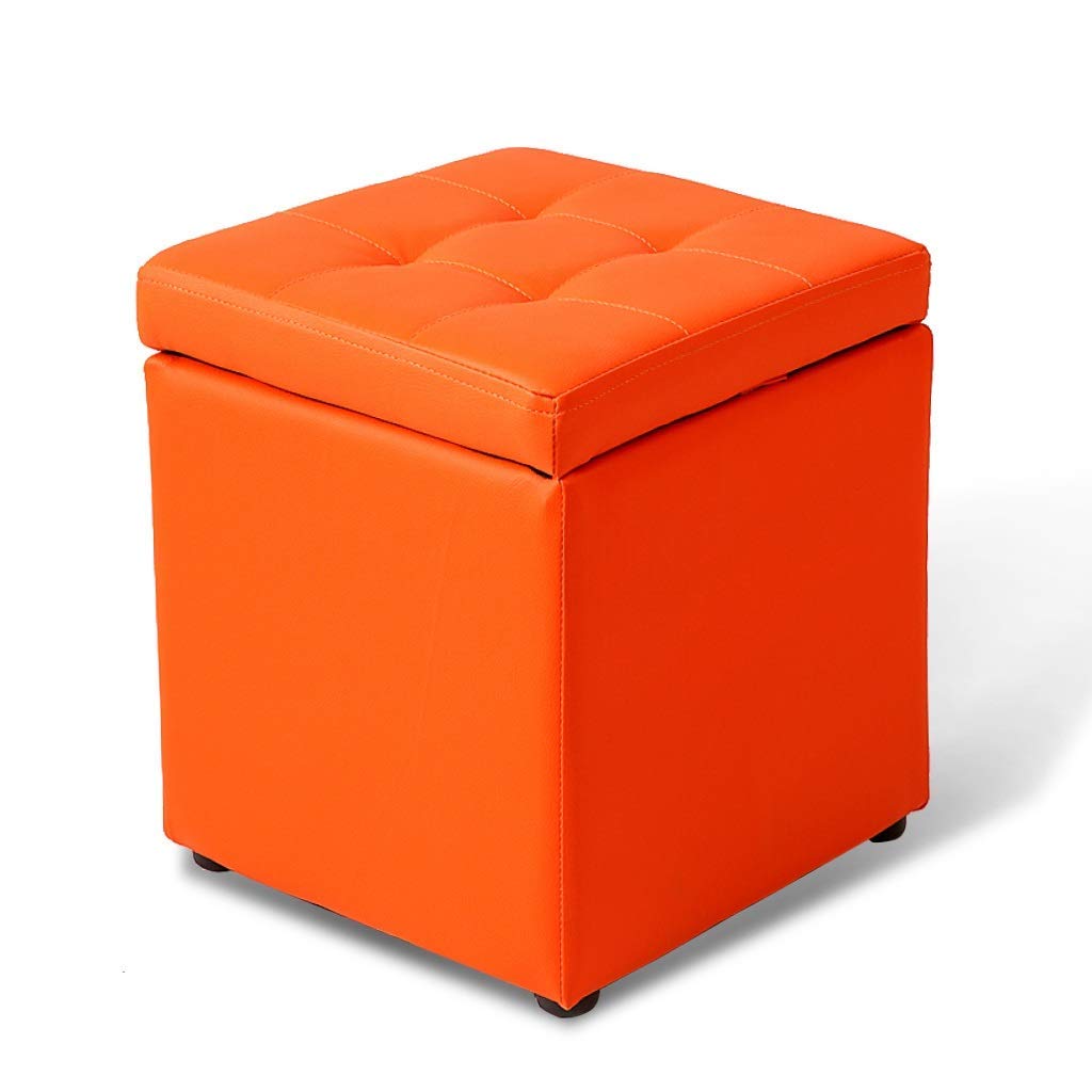 Pouf de rangement orange 30x30x35 cm avec cube repose-pieds rembourré
