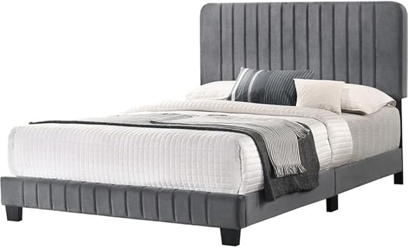 Glory Furniture Lodi Velvet Upholstered King Bed in Gray