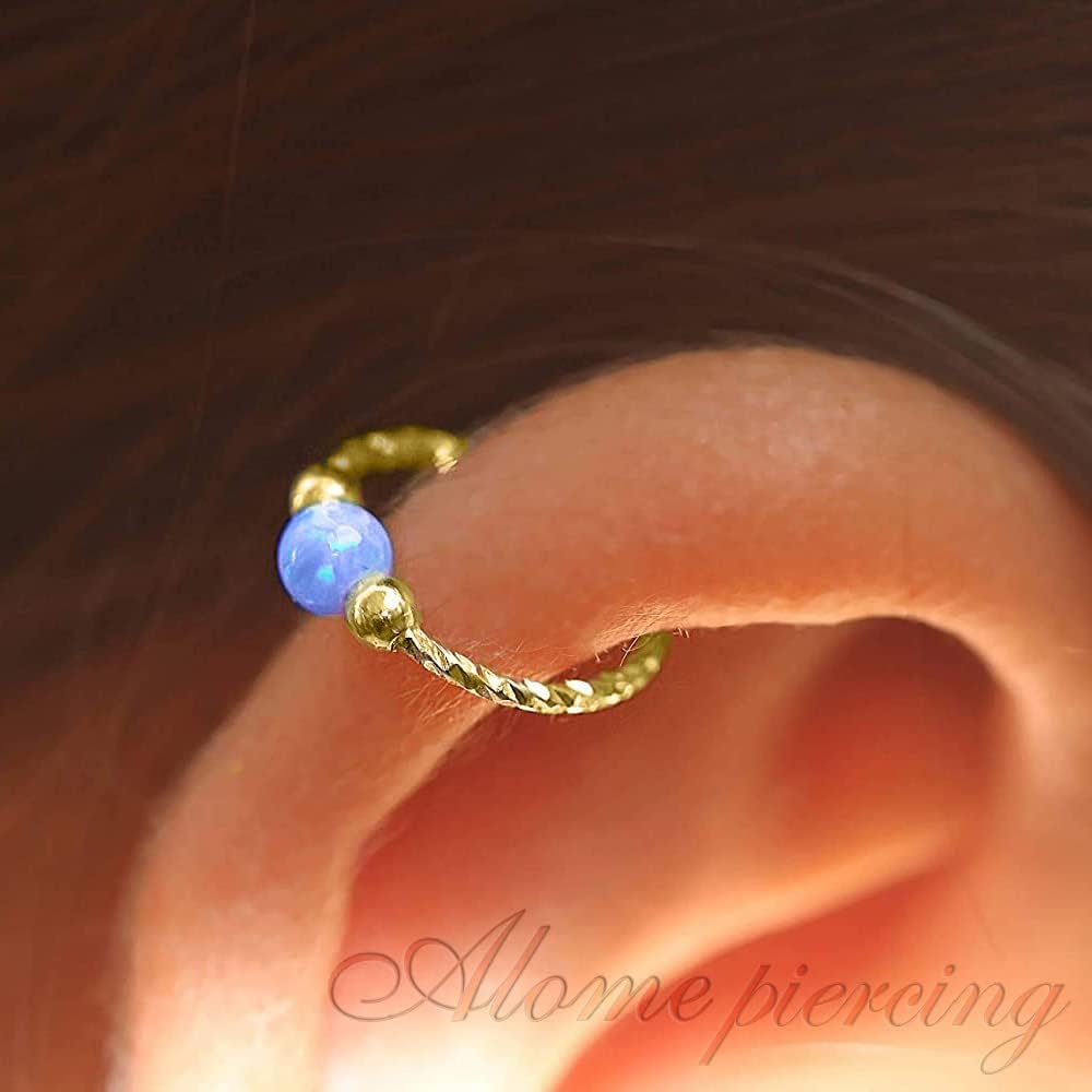 Cartilage Hoop Earring - 20G Gold Filled helix piercing earring - Light Blue Opal cartilage earring , Gold cartilage hoop - Image 3