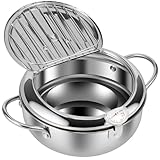 Abizarch Freidora profunda con cesta coladora y termómetro, recipiente de aceite para freír pescado