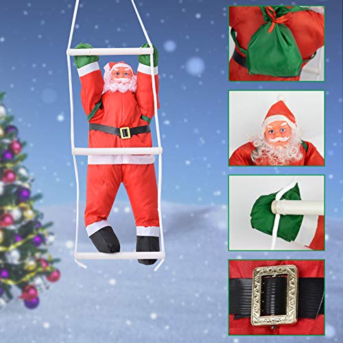 Evoio 34 Inch Climbing Hanging Santa Claus On Rope Ladder Christmas Tree Indoor/Outdoor Hanging Ornament Decoration for Christmas(Santa Size is 20 Inch) (Red4)