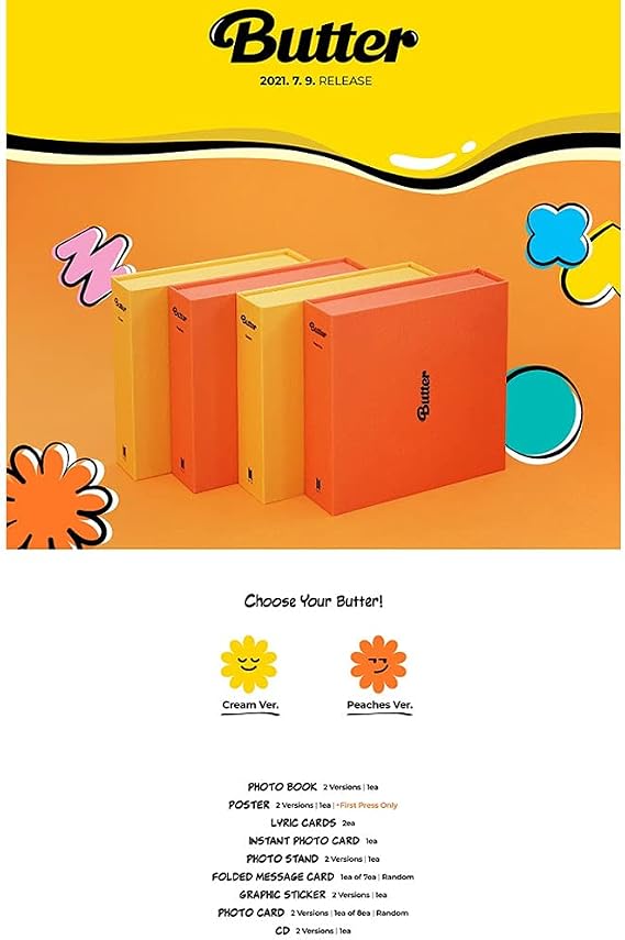 Bangtan Boys BTS BUTTER Set (Cream ver +Peaches ver) Single album [with Extra Lenticular Photocard and Sticker] (Pre-Order limited Posters (Folded)), BHE0073