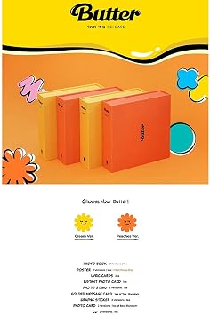 Bangtan Boys BTS BUTTER Set (Cream ver +Peaches ver) Single album [with Extra Lenticular Photocard and Sticker] (Pre-Order limited Posters (Folded)), BHE0073