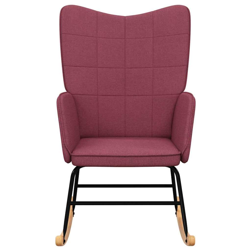 Fotel bujany w kolorze czerwonego wina, tapicerowany z podłokietnikami i oparciem, ergonomiczny, wygodny fotel bujany do salonu, sypialni, pokoju dziecięcego, relaksu i czytania, stabilne
