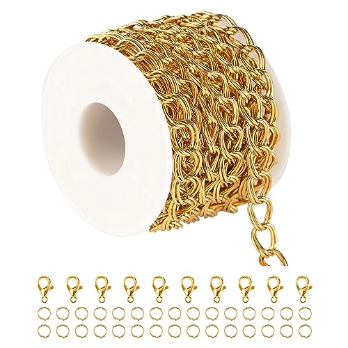 UMAOKANG 16.4 Feet Stainless Steel Twist Curb Jewelry Chain Bulk Gold Plated Chain for Jewelry Making Men Necklace Bracelet DIY Chain Roll with Jump Rings and Lobster Clasps