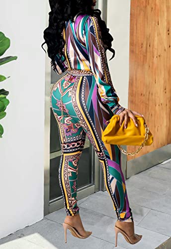 Image of YouSexy 2 Piece Legging Pant Sets for Women Floral Print Long Sleeve Tracksuits Outfits