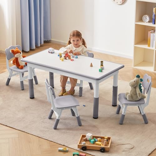 Image of GITAWUSA Kids Study Table and Chairs Set, Height Adjustable Toddler Table and Chair Set for Kids Ages 3-8, Graffiti Desktop (Grey)