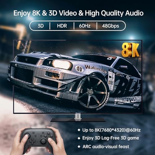 MT-VIKI 8K@60Hz HDMI Cable 4K@120Hz, 48 Gbps HDCP2.2& 2.3, Ultra High Speed HDMI Certified-【3.3FT/1M】