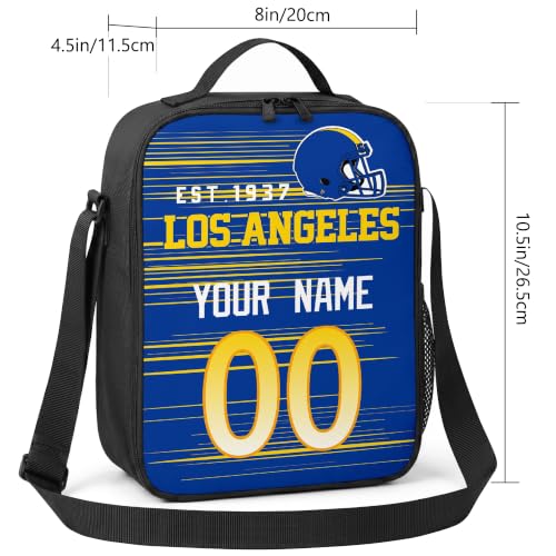 Image of Los Angeles R Lunch Bag Custom Name and Number Personalized Gifts | Custom Personalized Lunch Box for Men Women