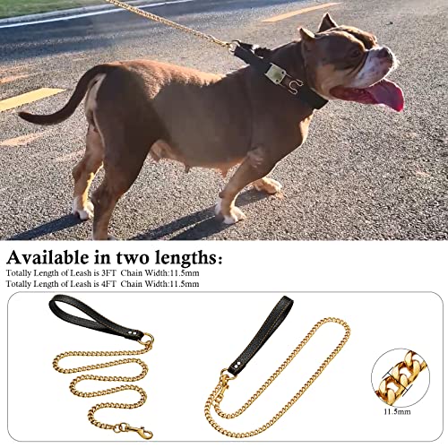 Training Lead Leash For Dogs, 3/4.3Ft No Pull Dog Leash,Heavy Duty Strong Durable Stainless Steel Silver Gold Rope Chain With Traffic Soft Padded Handle For Small Medium Large Dogs #TOP5
