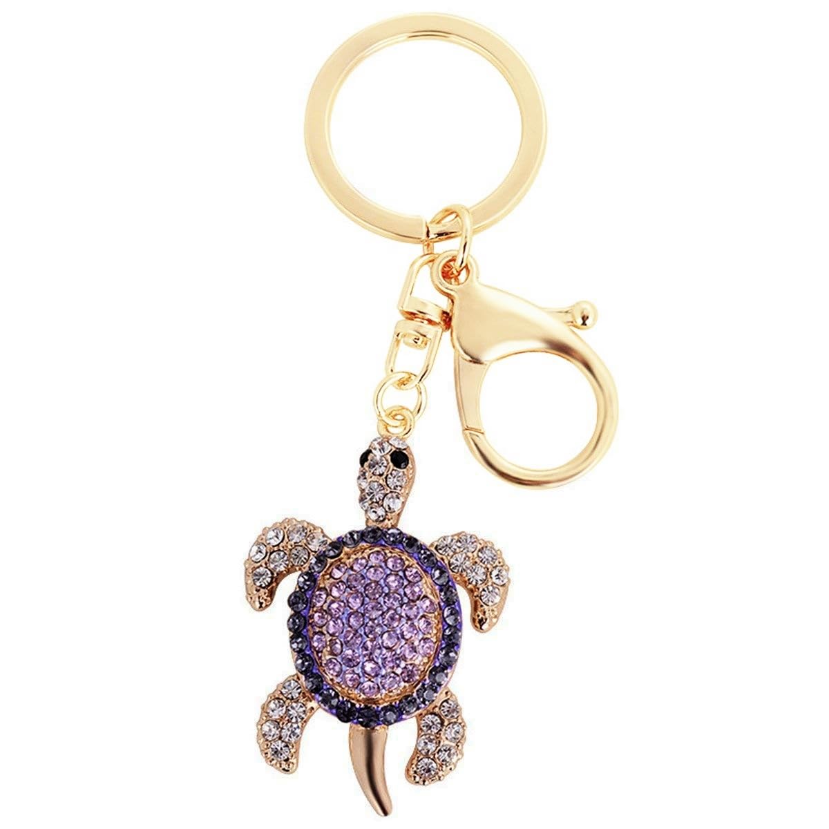 Axmerdal Cute Lovely Mini Turtle Tortoise Shape Crystal Rhinestone Keychain Key Chain Sparkling Key Ring Charm Purse Pendant Handbag Bag Decoration Holiday Gift (purple II)
