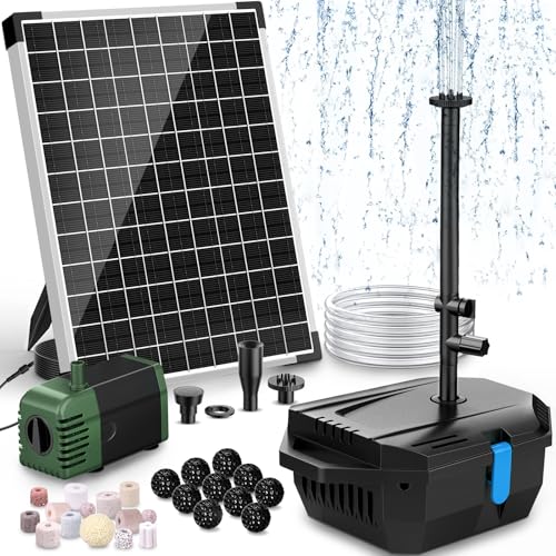POPOSOAP 20W Solar Pond Filter with Fountain Pump Solar Pond Pump and Filter Kit for Outdoor Pond Filter Box with Bio Media for Water Gardens Ponds Up to 280 Gallons P3202