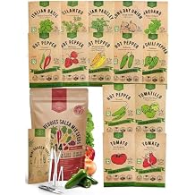 Organo Republic 14 Herb, Tomato & Chili Pepper Gardening Seeds Salsa Variety Pack for Outdoors & Indoor Garden 5180+ Non-GMO Heirloom Seeds Cilantro, Basil, Oregano, Parsley, Onion, Pepper Tomato Seed