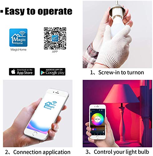 MagicLight Smart WiFi 9W (80w Equivalent) Light Bulb (No Hub Required), A19 E27 RGBCW Dimmable Multicolor LED WiFi Lights, Compatible with Alexa Google Home and Siri (2 Pack)