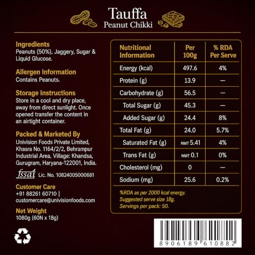 Image of Tauffa Peanut Chikki Jar 60 Pieces (18g Each) | Traditional Groundnut & Jaggery Snack | Protein Rich Peanut Brittle | No Added Preservatives or Colours