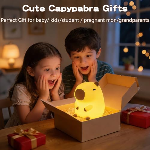 Miniatura 6 de Famiduo Luz Nocturna Infantil Capybara, Luz Bebe Nocturna Led De Animales Blandos, Lampara Bebe Noche Con 2 Modos Brillo, Recargable, Táctil, Decoración Para Dormitorio, Regalo Para Bebés Y Niños