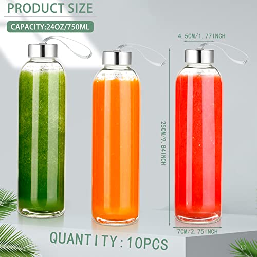 Eccliy 10 Pack 24 Oz Glass Water Bottles Sets With Stainless Steel Lids And Sleeves Reusable Refillable Airtight Clear Glass Bottles With Carrying Loop For Juicing Beverages Travel Home Workout #TOP1