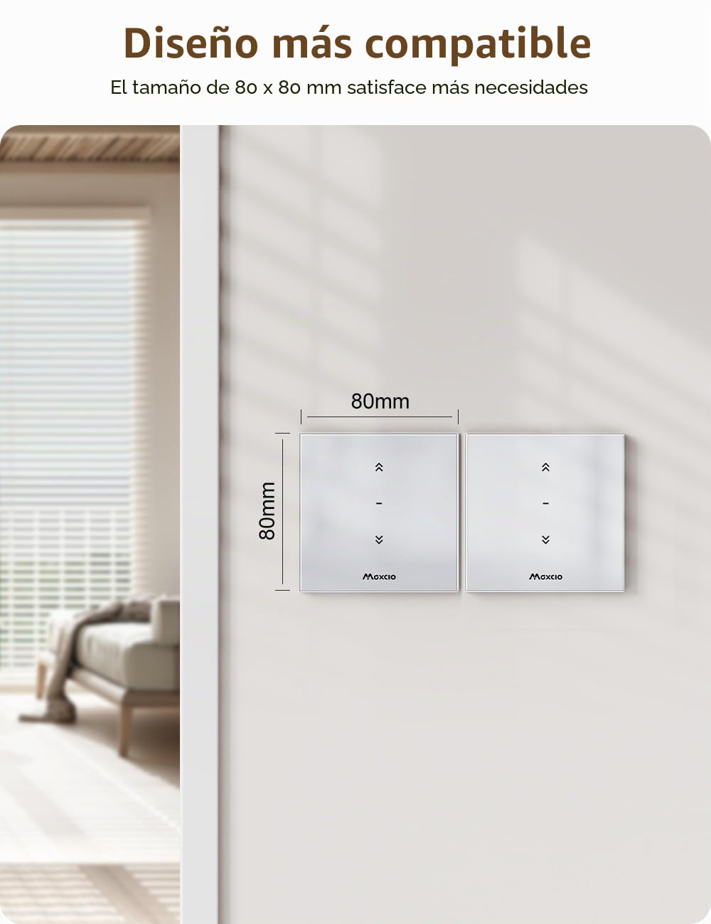 【80 * 80mm】Interruptor de Persianas WiFi, Maxcio Interruptor de Cortina Inteligente Compatible con Alexa Echo, Google Home, Control de Porcentaje, 4 Piezas