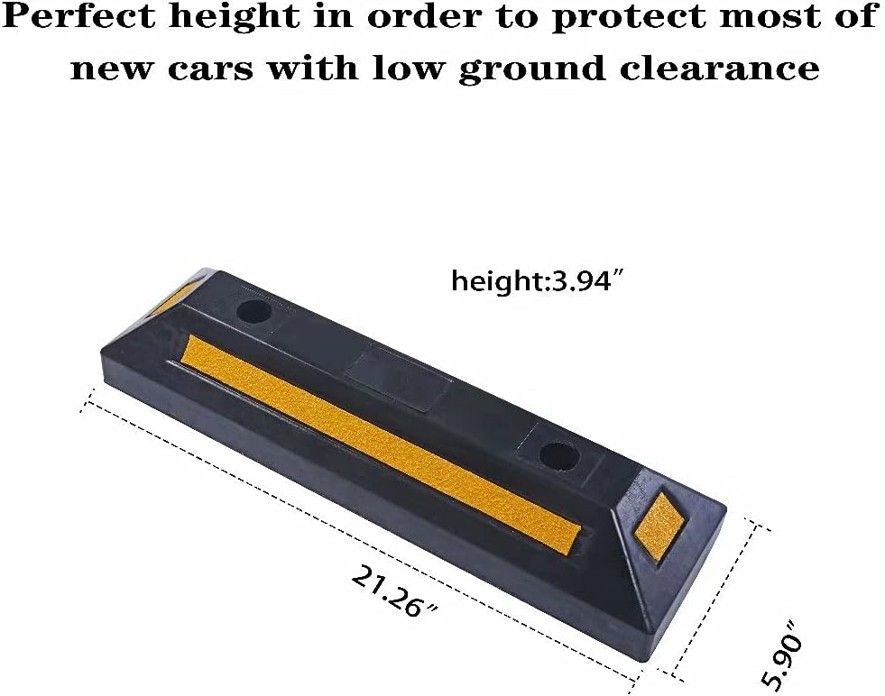 Parking Stopper for Garage Heavy Duty Rubber Parking Block Curb - Wheel Stop with Scatter Glass Reflective Yellow Targets for Car Garage Floor and Truck RV Stop Aid Indoor Outdoor, 2 Pack