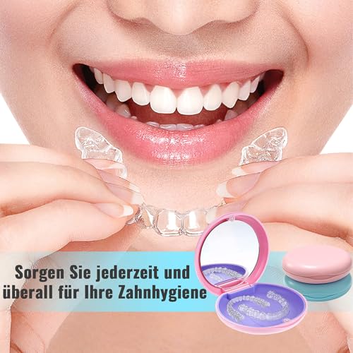 Zahnspangendose,2 Stück Zahnprothesen Box Mit Spiegel Spangendose Dose Tragbarer Zahnschiene Box Dentalbehälter für Die Aufbewahrung Von Zahnspangen und Zahnersatz（Blau und Pink）
