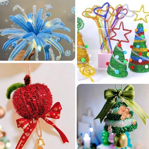 Image of 200Pcs Glitter Pipe Cleaners Craft Bulk,Art Aupplies Toys for Kids,DIY Multicolor Sparkly Chenille Stems for Halloween /Christmas Home Decor,Xmas Gift Wrapping and Festival Party Decoration Present
