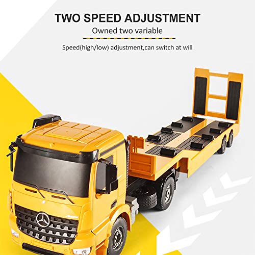 DOUBLE E Benz Authorized Remote Control Semi Truck with 2 Batteries 2.4Ghz Trailer RC Flatbed Trailer Crane Tractor, Electronics Construction Vehicles Toy with Sound and Lights - Thumbnail 6