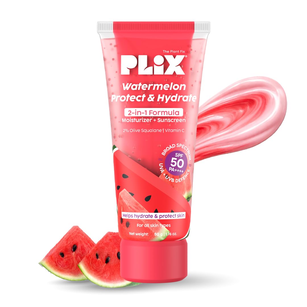 PLIX - THE PLANT FIX Watermelon Protect & Hydrate 2 in 1 formula Moisturizer + Sunscreen | Lightweight Hydration | With SPF PA 50 ++++ | UVA & UVB protection | No White Cast | 50 gm