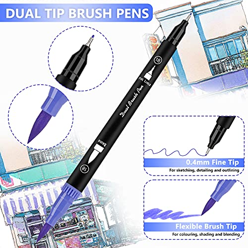 Pennarelli Doppia Punta Brush Pen, 40 Colori Punta...