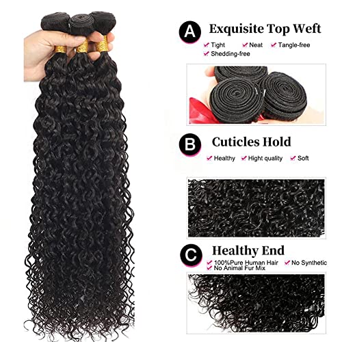 3 Bundles With Closure Human Hair Water Wave 10A Brazilian Virgin Wet And Wavy Bundles With Closure Free Part Curly Wave Human Hair Extensions Natural Color (12 14 16+10 Inch) #TOP1