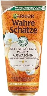 Garnier Odżywka pielęgnacyjna bez spłukiwania przeciwko suchym włosom, z arganem i kamelią dla większego połysku i gładkości, prawdziwe skarby, 1 x 200 ml