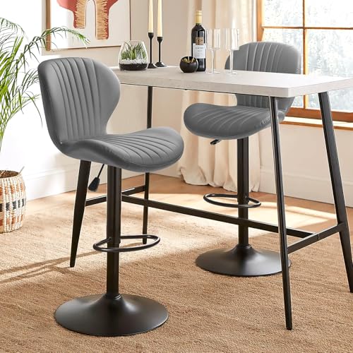 PUKAMI Bar Stools Set of 2,Adjustable Swivel Counter Height Bar Stools with Back & Footrest,Modern Design Bar Chairs,Faux Leather Upholstered Barstools for Bar,Kitchen,Dining Room (Grey, Set of 2) - Thumbnail 6