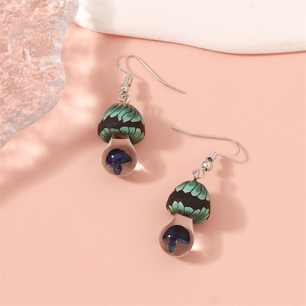 Cute 3D Mushroom Dangle Earrings for Women Girls Hypoallergenic Lovely Acrylic Resin Woodland Theme Charms Drop Dangling Fish Hook Stud Earrings Funny Weird Holiday Party Dress Accessories Jewelry Gifts - Image 5