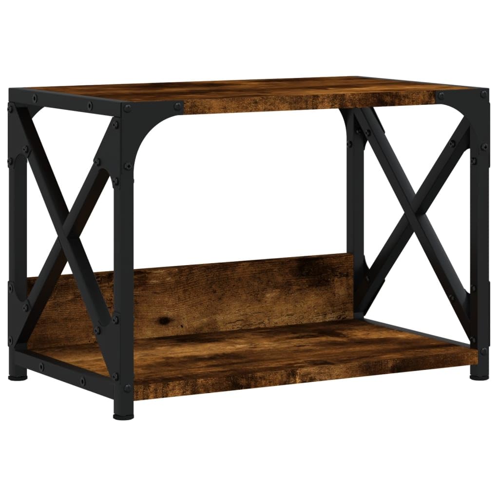 Supporto per stampante con 2 ripiani, supporto da scrivania in legno e struttura in metallo, rovere affumicato, 44 x 26 x 31,5 cm, gambe regolabili per stabilità, multifunzione