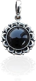 Black Onyx Pendant- 925 Sterling Silver Plated Pendant- Black Gemstone Pendant-Round Shape Cabochon Gemstone Pendant- P13A
