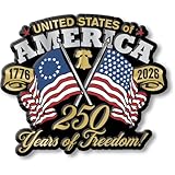 USA Crossed Flags 250th Anniversary Magnet by Classic Magnets, 3.3' x 2.8', Collectible 3D Rubber Vintage-Style Souvenirs and Gifts Made in The USA