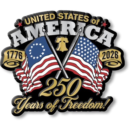 USA Crossed Flags 250th Anniversary Magnet by Classic Magnets, 3.3" x 2.8", Collectible 3D Rubber Vintage-Style Souvenirs and Gifts Made in the USA