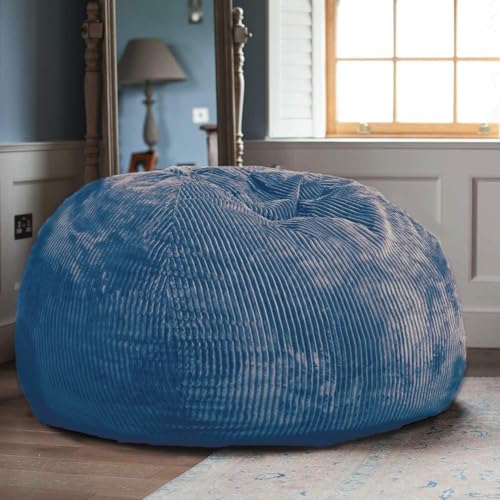 Image of Bean Bag Chair, 4FT Round Memory Foam Filled Bean Bag for Teens & Kids, Ultra Soft Faux Fur Fabric Bean Bag Chairs for Playroom, Living Room, Bedroom, Blue