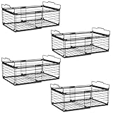NADAMOO Freezer Organizer Bins, 4 Packs Large Expandable Stackable Chest Freezer Containers with Handle, Metal Adjustable Storage Baskets for Fridge, Deep Freezer, Cabinet, Kitchen, Pantry - Black