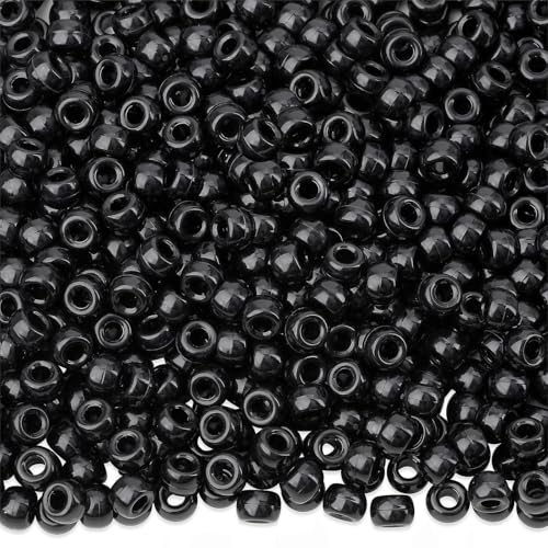 NUKAYAI 1000Pcs Black Pony Beads 6x9mm Perler Bulk Beads for Bracelets Necklace Hair Bead for Braids Kandi BeadsKit Plastic Bead for Crafts Keychain Jewelry Making(Black)