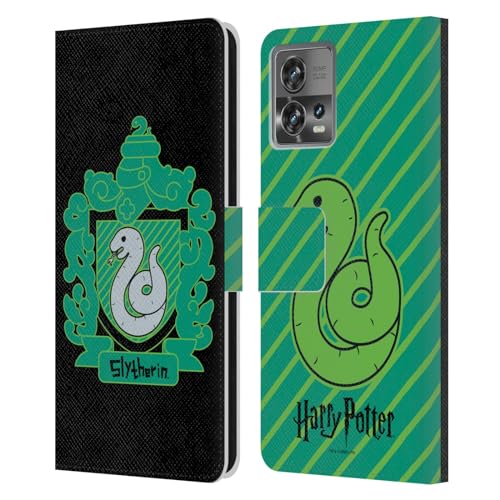 Image of Head Case Designs Officially Licensed Harry Potter Slytherin Crest Deathly Hallows I Leather Book Wallet Case Cover Compatible With Motorola Moto Edge 30 Fusion